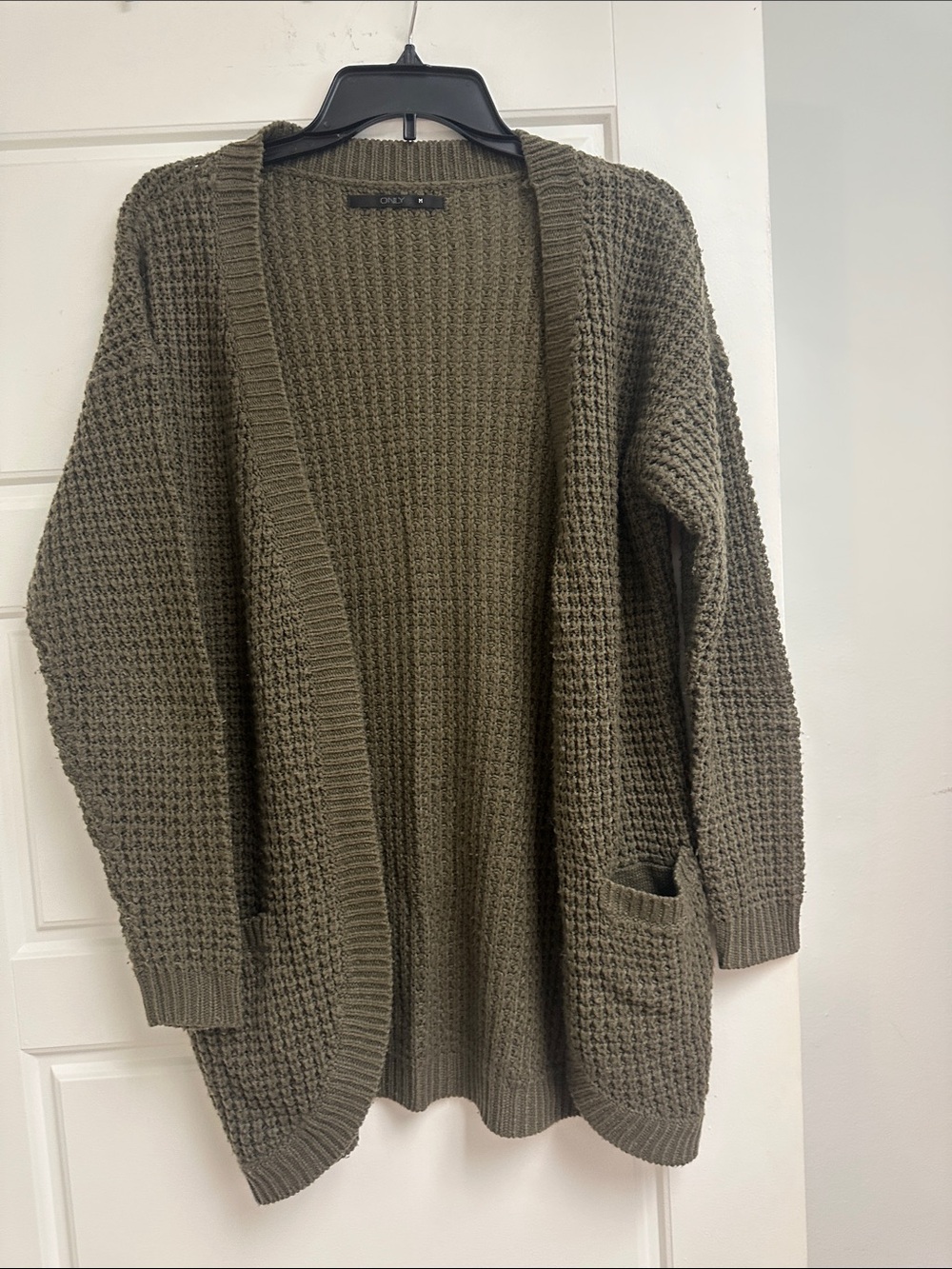 Olive Open-Front Waffle Knit Cardigan - Women's Sweater